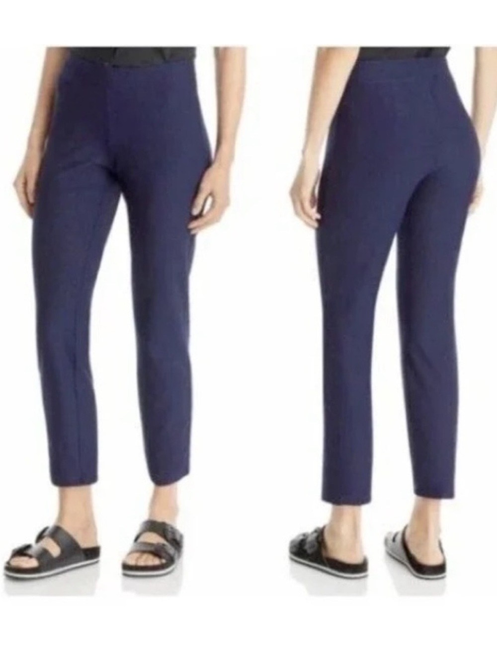 Eileen Fisher Navy Stretch Crepe Pull On Pants Small Petite
